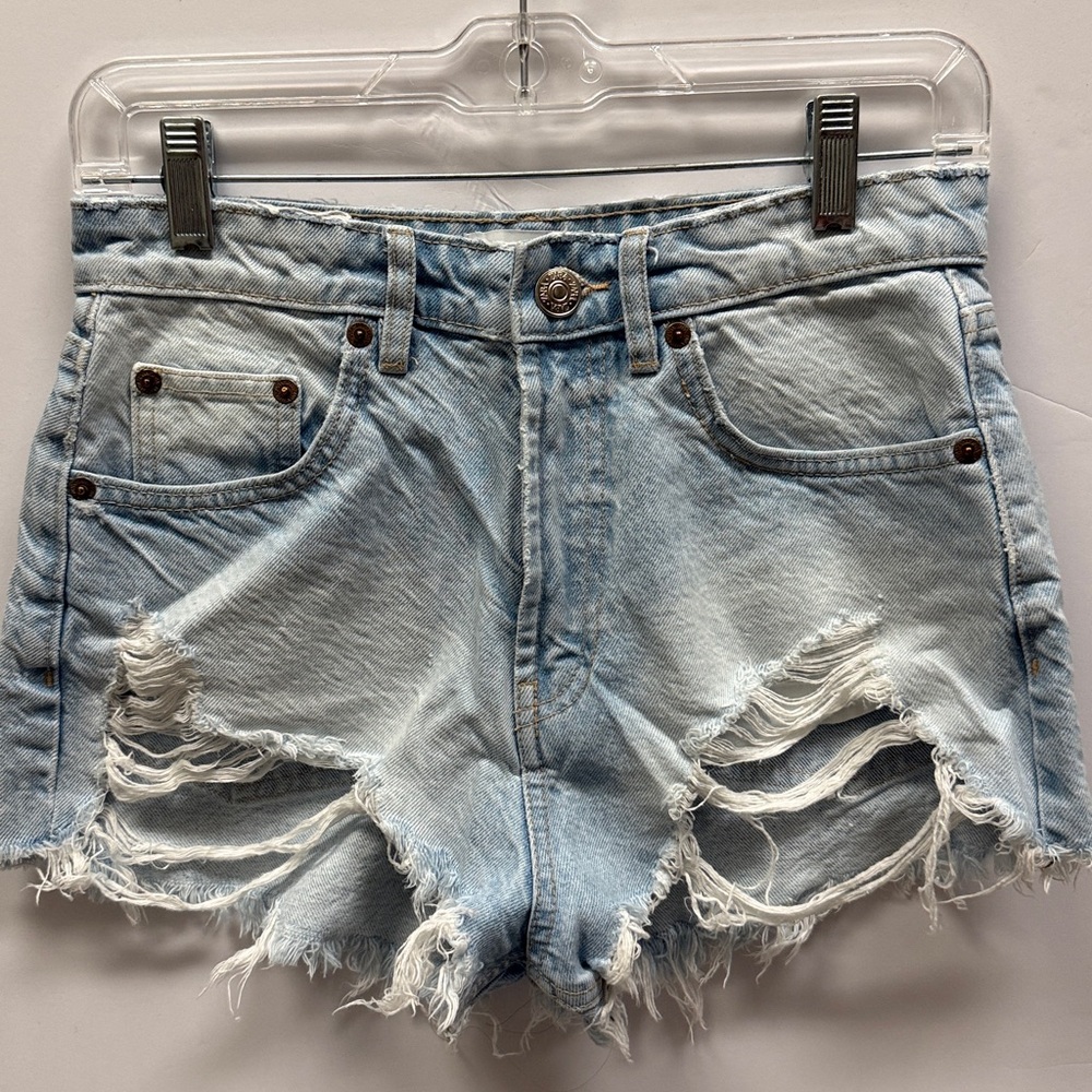 Zara High Waist Ripped Denim Shorts, Size 4